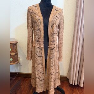 VOCAL STUDDED LACE SUEDE CARDIGAN in Tan